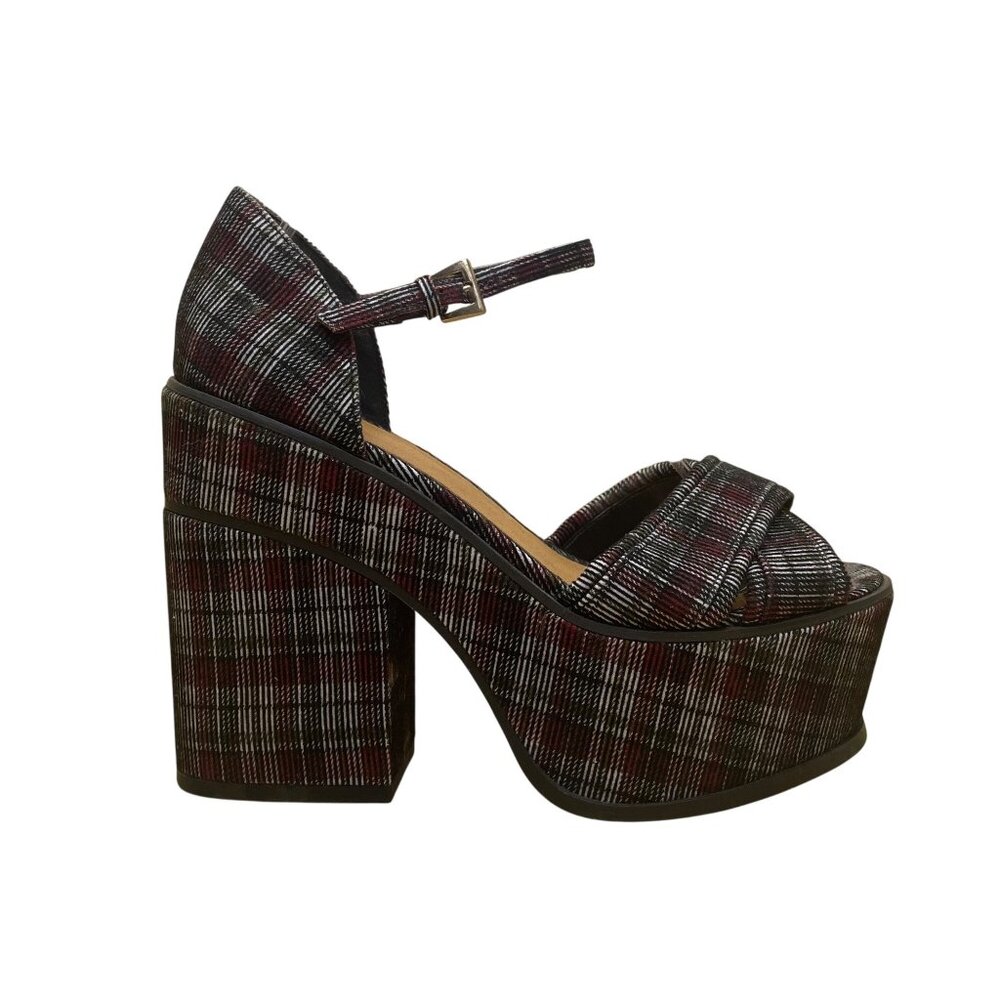 Asos Womens Multicolor Plaid Platform Chunky Block Heel Ankle Strap Sandals Sz 4